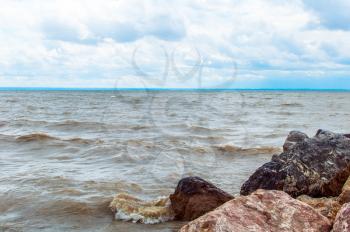 View from the shore of the man-made lake, reservoir Ob Sea, Novosibirsk, West Siberia, Russia