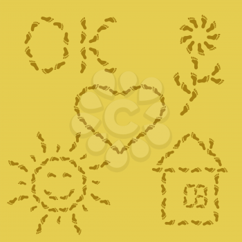 Set Various Symbols From Footprint on Sand. Vector