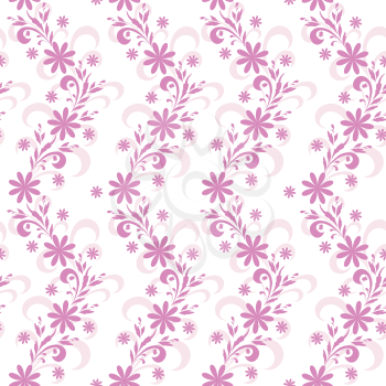 Seamless floral background, lilac symbolical silhouette flowers on white. Vector
