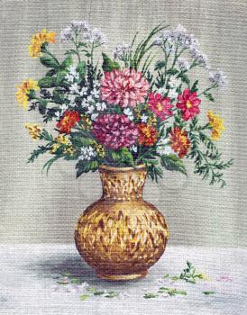 Picture Oil Painting on a Canvas, a Bouquet of Flowers in a African Vase