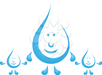 Family Cartoon Water Drops, Mum and Two Children. Vector