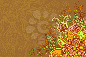 Abstract Background, Floral Ornament, Colorful Pattern, Symbolic Flowers and Leafs. Vector