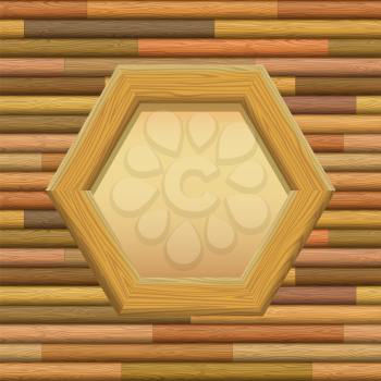 Wooden Hexagon Frame with Empty Paper on a Wall. Vector