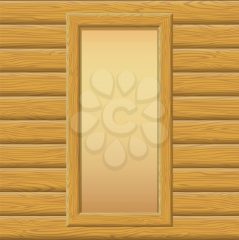 Wooden Rectangular Frame with Empty Paper on a Log Wall. Vector