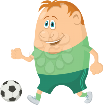 Soccer sportsman running with ball, cartoon character, isolated on white background. Vector