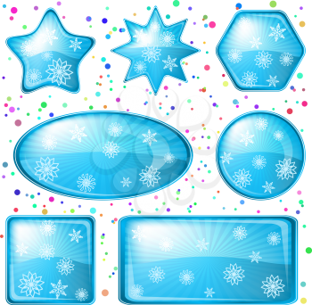 Christmas buttons with winter snowflakes, set. Vector eps10, contains transparencies