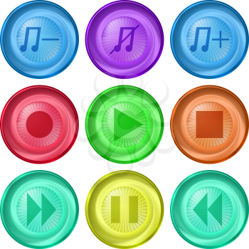 Set icons, media player playback isolated buttons. Vector eps10, contains transparencies