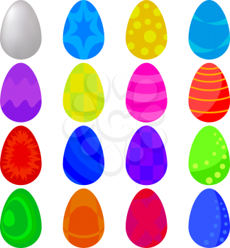 Easter eggs with various colour patterns, holiday symbol, set. Vector