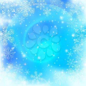 Christmas abstract blue background for holiday design with magic portal and frame of snowflakes. Eps10, contains transparencies. Vector