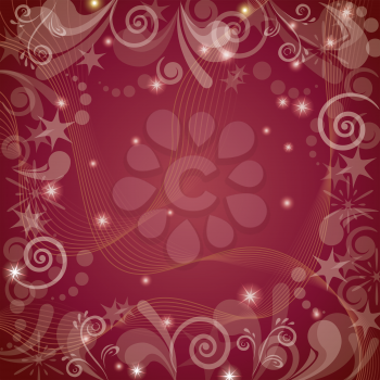 Red background for holiday design with white patterns and stars. Eps10, contains transparencies. Vector