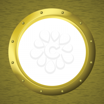 Empty gilded window - porthole in a yellow wall. Vector