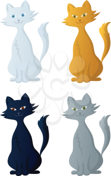 Cat, beautiful pet siting smiling, isolated on a white background, set. Vector