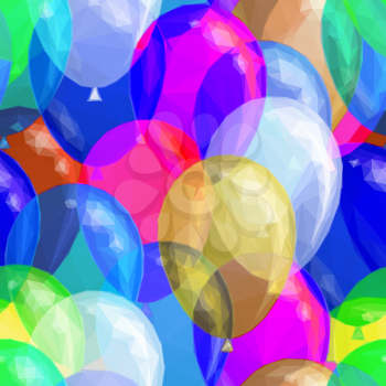 Balloons Low Poly Pattern, Colorful Background. Vector
