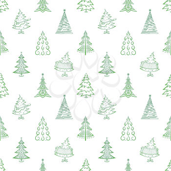 Christmas trees, winter holiday symbols, seamless background. Vector