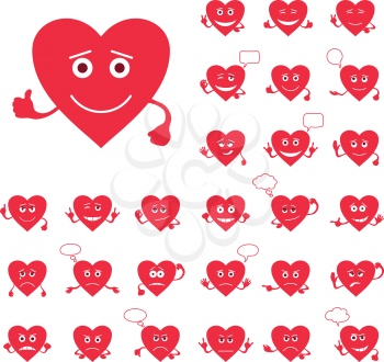 Set of Valentine hearts smileys, love signs, symbolizing various emotions. Vector