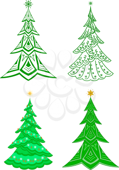 Christmas trees, winter holiday symbols, set isolated. Vector