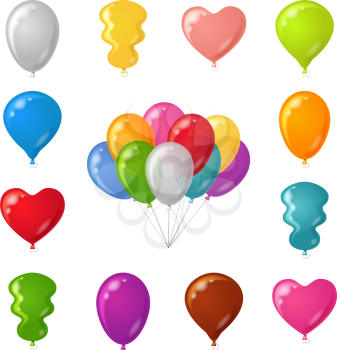 Set of festive balloons of various beautiful colors and shapes, isolated, eps10, contains transparencies. Vector