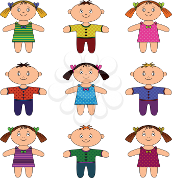 Children, happy little boys and girls, standing and smiling, set. Vector