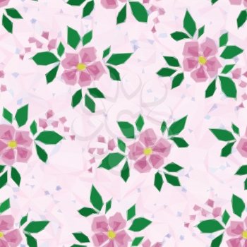 Background with Symbolical Color Flowers, Low Poly Floral Pattern. Vector