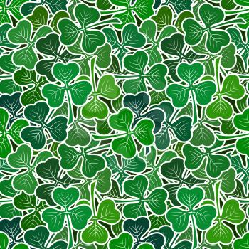 Seamless Background with Clover Leaves, Tile Pattern with Green Pictogram Plants. Vector