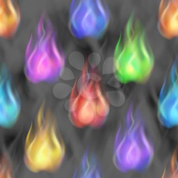 Fire Seamless Pattern Background, Blazing Colorful Flames. Eps10, Contains Transparencies. Vector