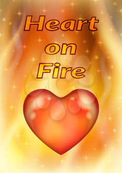 Valentine Holiday Illustration with Big Red Heart, Love Symbol on Fire Background. Eps10, Contains Transparencies. Vector