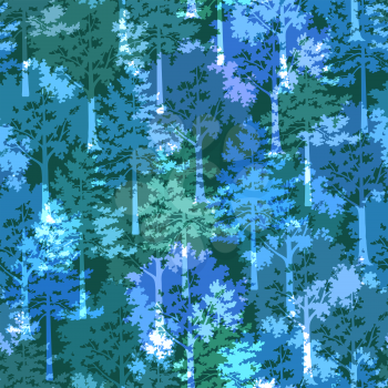 Seamless Background with Silhouette Forest Trees, Pine and Maple, Colorful Patterned Forest. Eps10, Contains Transparencies. Vector