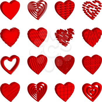 Set of Valentine Hearts, Holiday Love Symbol Icons with Patterns. Vector