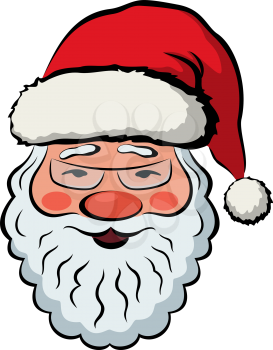 Santa Claus, Smiling Face, Christmas Character in Red Cap and Glasses. Vector