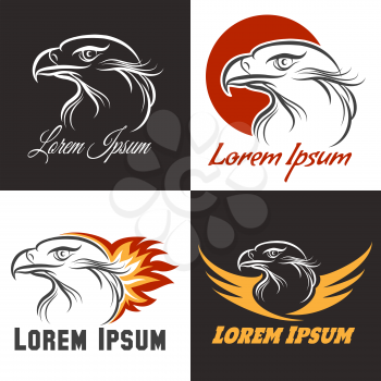 Eagle head logo or emblem set for business or shirt design. Free font used.