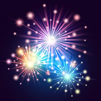Bright fireworks colorful illustration. Holiday Salute in the night sky.