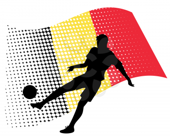 vector illustration of belgium soccer player silhouette against national flag isolated on white