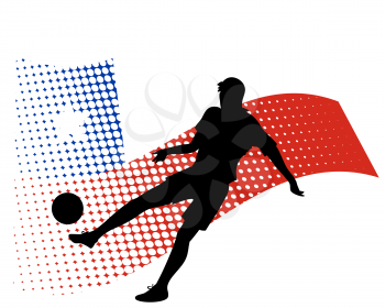 vector illustration of chile soccer player silhouette against national flag isolated on white
