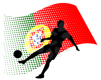 vector illustration of portugal soccer player silhouette against national flag isolated on white