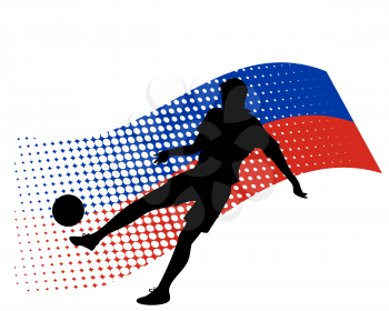 vector illustration of russia soccer player silhouette against national flag isolated on white