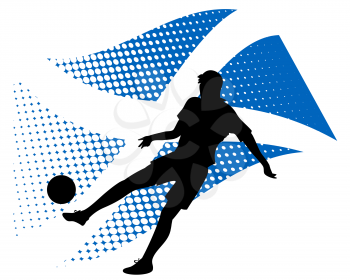 vector illustration of scotland soccer player silhouette against national flag isolated on white