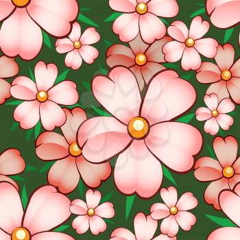 seamless  pattern with flowers on a grass