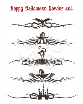 Set of Halloween borders or dividers. Holiday Decorative elements in cartoon style. Vector illustration.