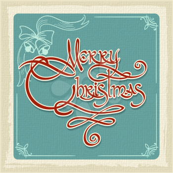 Retro Merry Christmas Card with hand-writting wording and grunge effects. Vector illustration