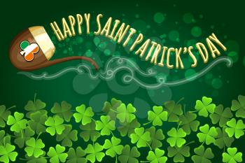 St.Patrick's Day background with smoking pipe and shamrock pattern. Vector illustration