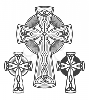 Celtic cross emblem drawn in engraving style. Vector illustration.