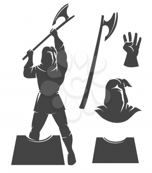 The executioner Silhouettte emblem on a white background. Axe, block, glove and Punisher Hood. Vector illustration