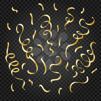 Golden confetti on transparent background. Holiday Surprise Party Decor Element set. Vector illustration