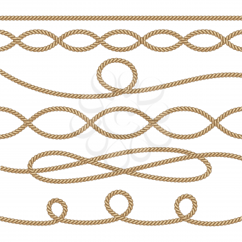 Nautical ropes. Sailing decoration elements. Rope marine vector illustration