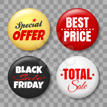 Set of sale buttons or badges. Product promotion Sale, special offer, black friday design templates. Vector illustration.