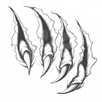Tattoo of surface scratched by monster claws drawn in engraving style. Vector illustration.