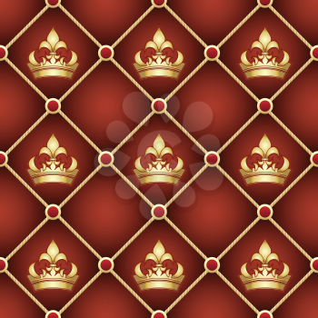 Seamless upholstery pattern with golden crowns drawn with using gradients 