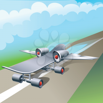 Illustration of rocked powered skateboard ready to fly