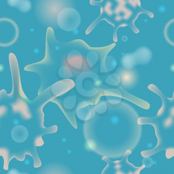 Microbiological seamless pattern. Amoeba Proteus and Infusoria under the microscope. Vector illustration.