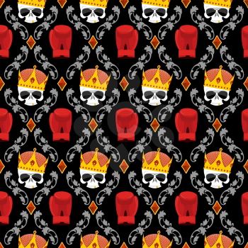 Skull Crown and boxing gloves with Baroque elements seamless pattern. Background for a street gang of bullies.